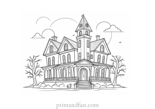 scary haunted house coloring page