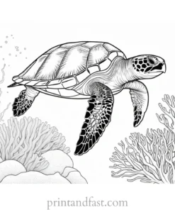 sea turtle coloring page with coral