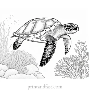 sea turtle coloring page with coral