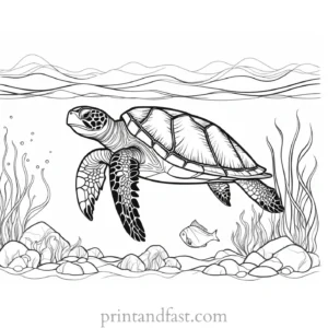 sea turtle coloring page with fish