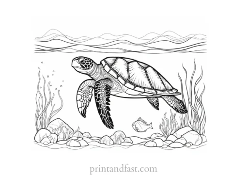 sea turtle coloring page with fish