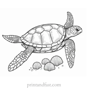 sea turtle coloring page with seashells