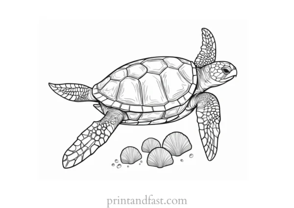 sea turtle coloring page with seashells