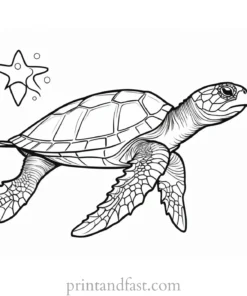 sea turtle coloring page with starfish