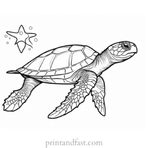 sea turtle coloring page with starfish