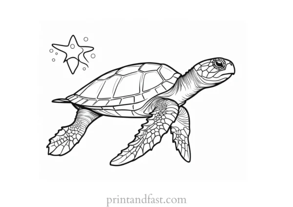 sea turtle coloring page with starfish