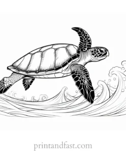 sea turtle coloring page with waves