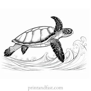 sea turtle coloring page with waves