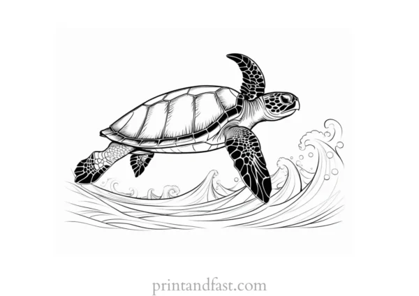 sea turtle coloring page with waves