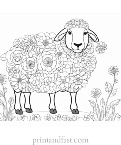 sheep coloring page with flowers