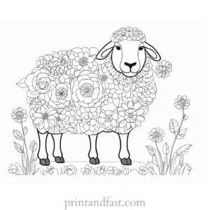 sheep coloring page with flowers