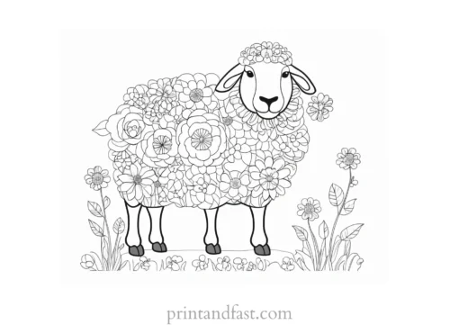 sheep coloring page with flowers