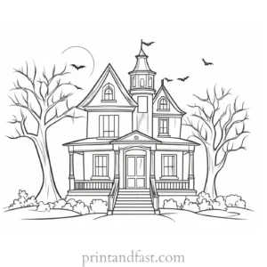 simple haunted house coloring page