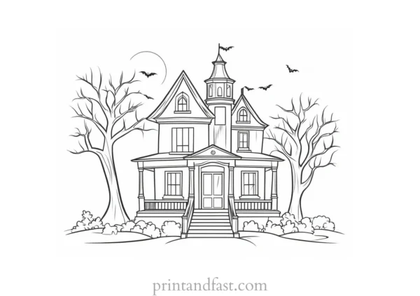 simple haunted house coloring page