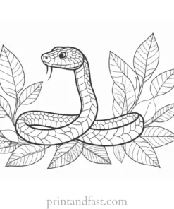 snake coloring page with leaves