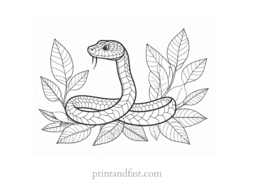 snake coloring page with leaves