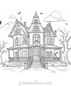 spooky haunted house coloring page