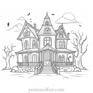 spooky haunted house coloring page