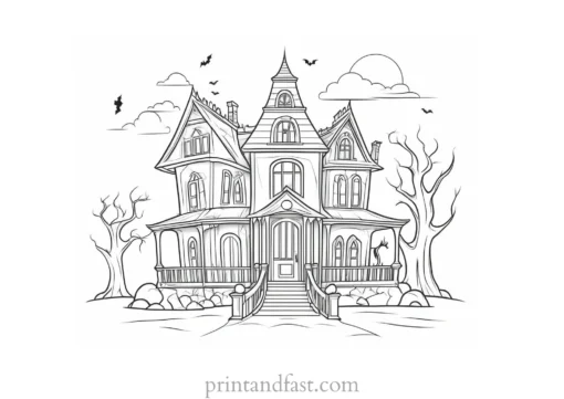 spooky haunted house coloring page