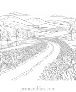 spring coloring page landscape