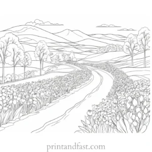 spring coloring page landscape