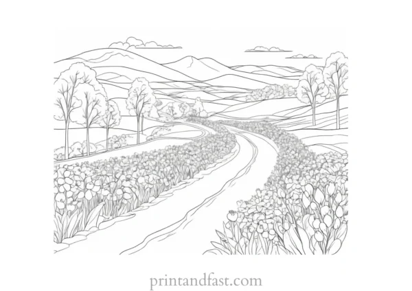 spring coloring page landscape