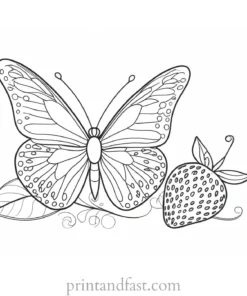 strawberry coloring page with butterfly