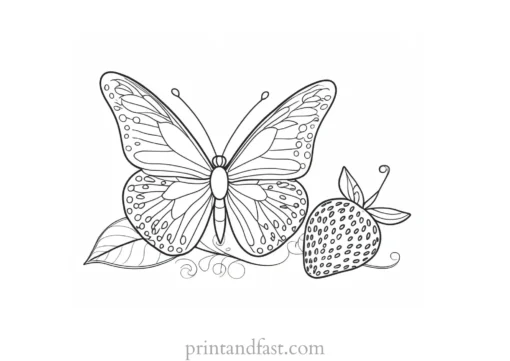 strawberry coloring page with butterfly