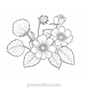 strawberry coloring page with flowers