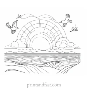 sun coloring page with birds