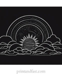 sun coloring page with clouds