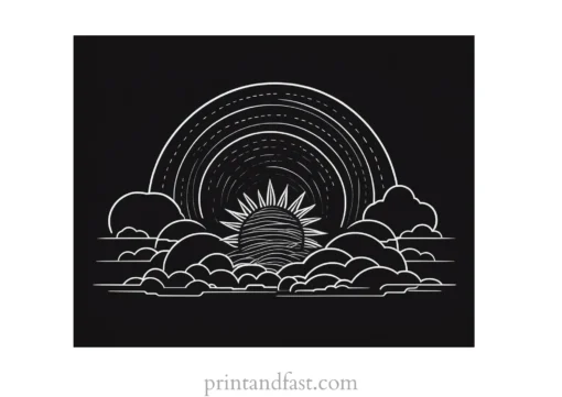 sun coloring page with clouds