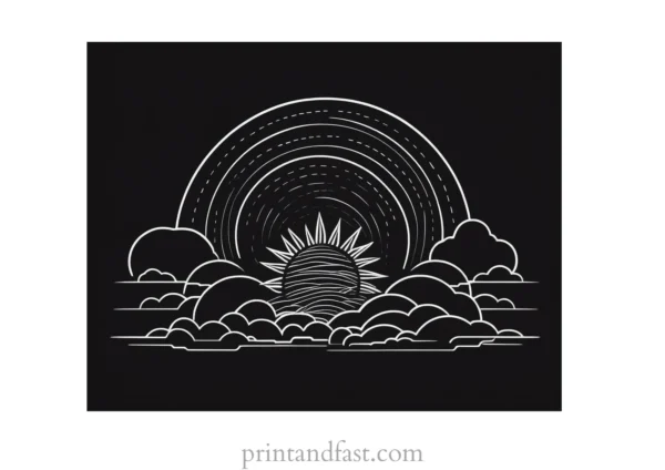 sun coloring page with clouds