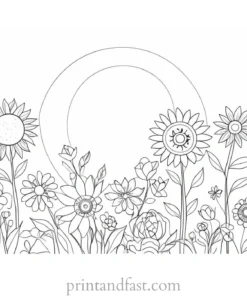 sun coloring page with flowers