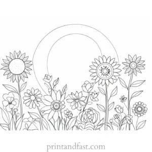 sun coloring page with flowers