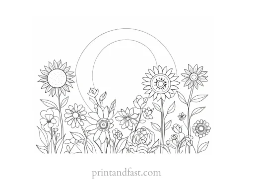 sun coloring page with flowers