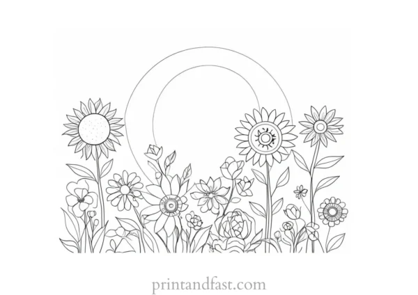 sun coloring page with flowers