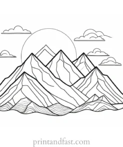 sun coloring page with mountains