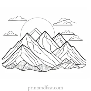 sun coloring page with mountains