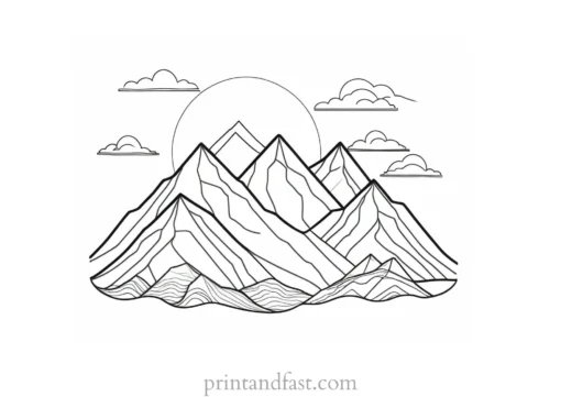 sun coloring page with mountains