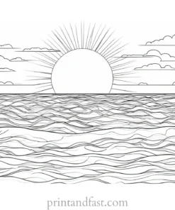 sun coloring page with ocean