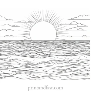 sun coloring page with ocean