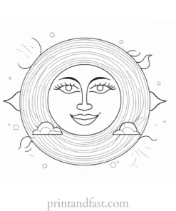 sun coloring page with rainbow