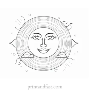 sun coloring page with rainbow