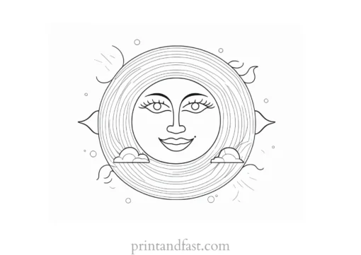 sun coloring page with rainbow