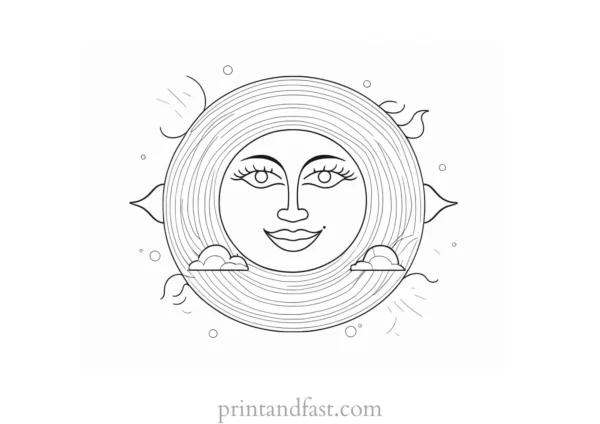 sun coloring page with rainbow