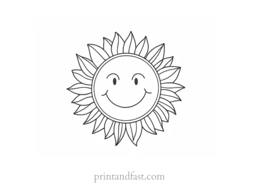 sun coloring page with smiley face