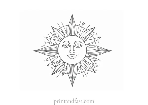 sun coloring page with stars