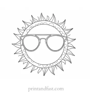 sun coloring page with sunglasses