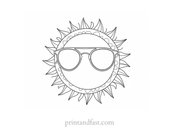 sun coloring page with sunglasses